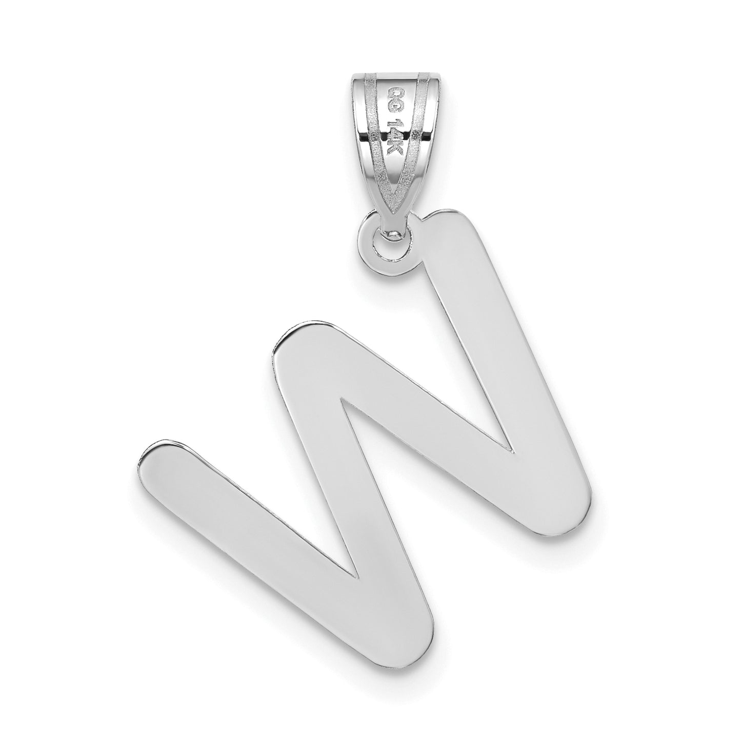 14K White Gold Polished Bubble Letter W Initial Pendant
