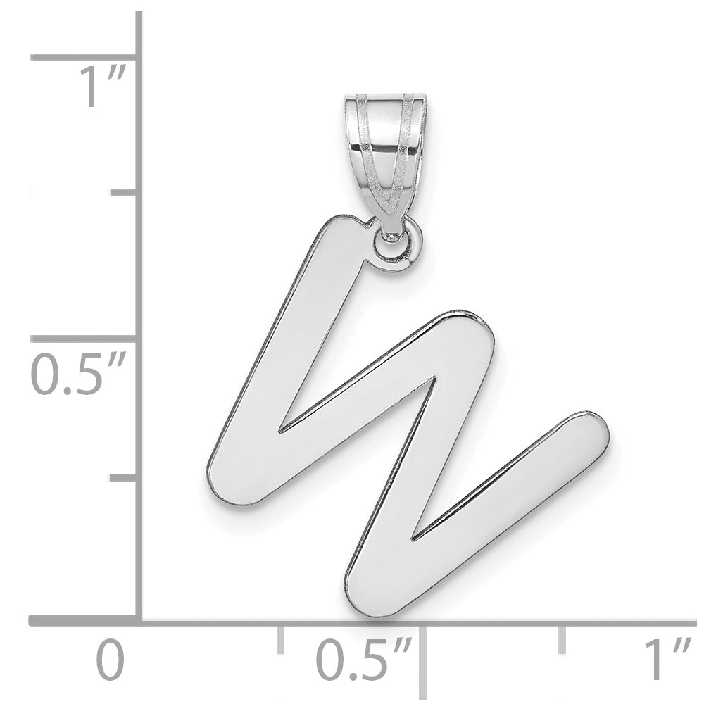 14K White Gold Polished Bubble Letter W Initial Pendant