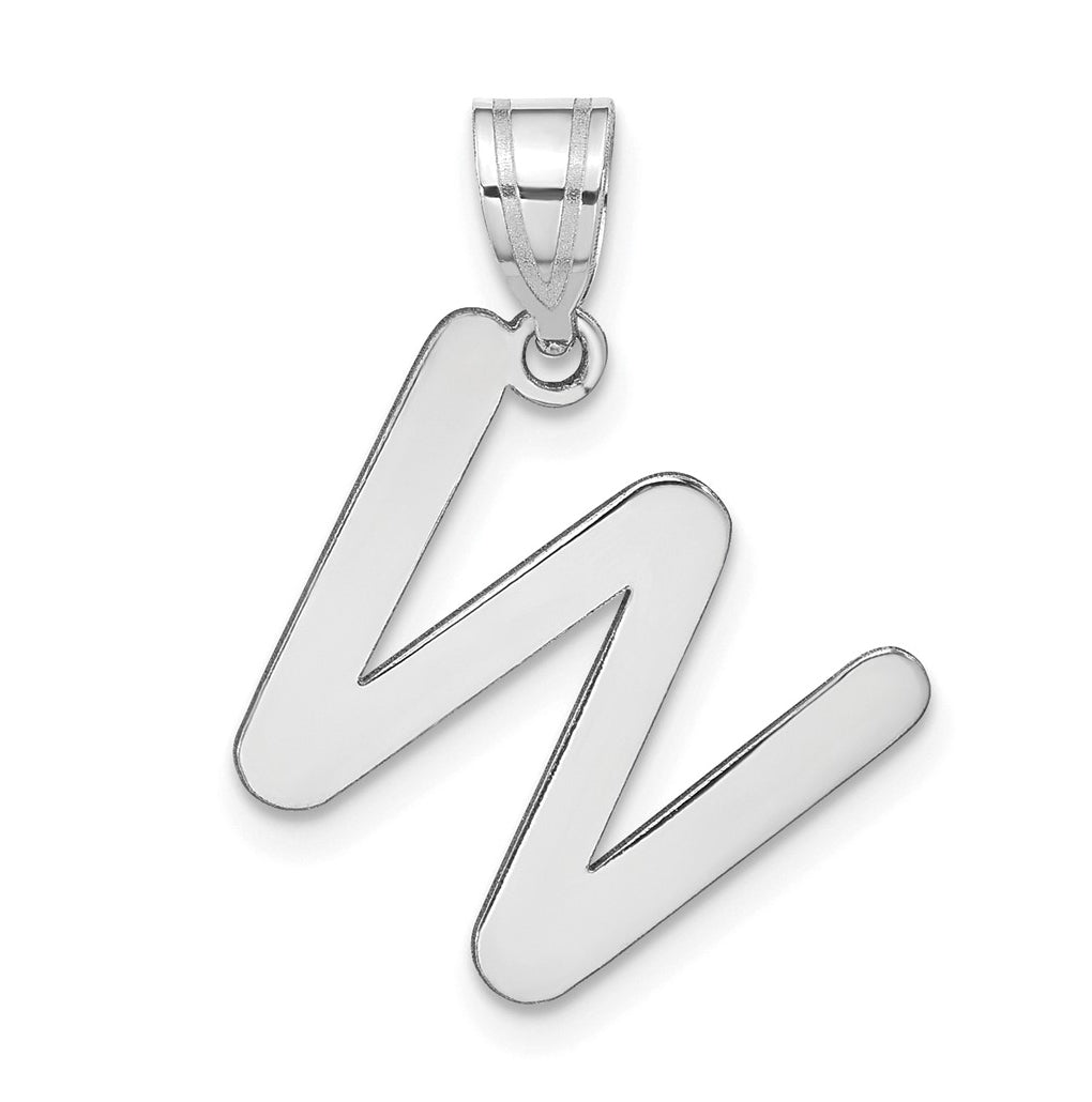 14K White Gold Polished Bubble Letter W Initial Pendant