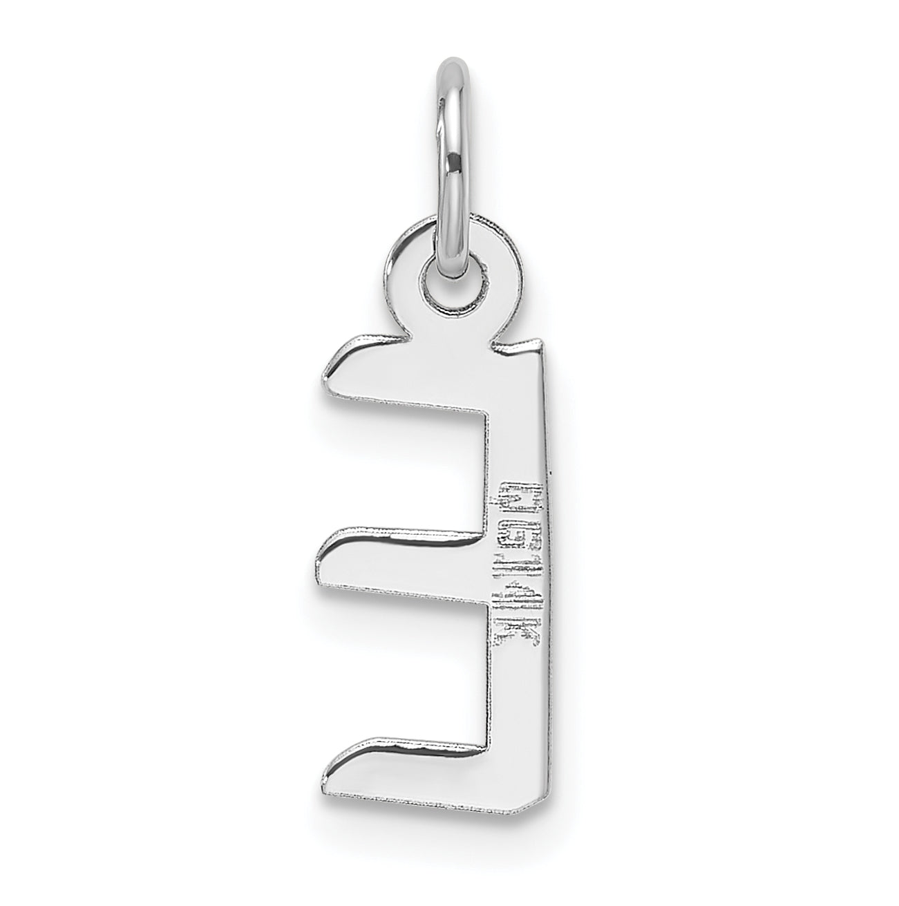 14K White Gold Slanted Block Letter E Initial Charm