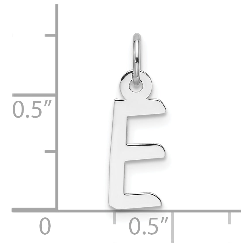 14K White Gold Slanted Block Letter E Initial Charm