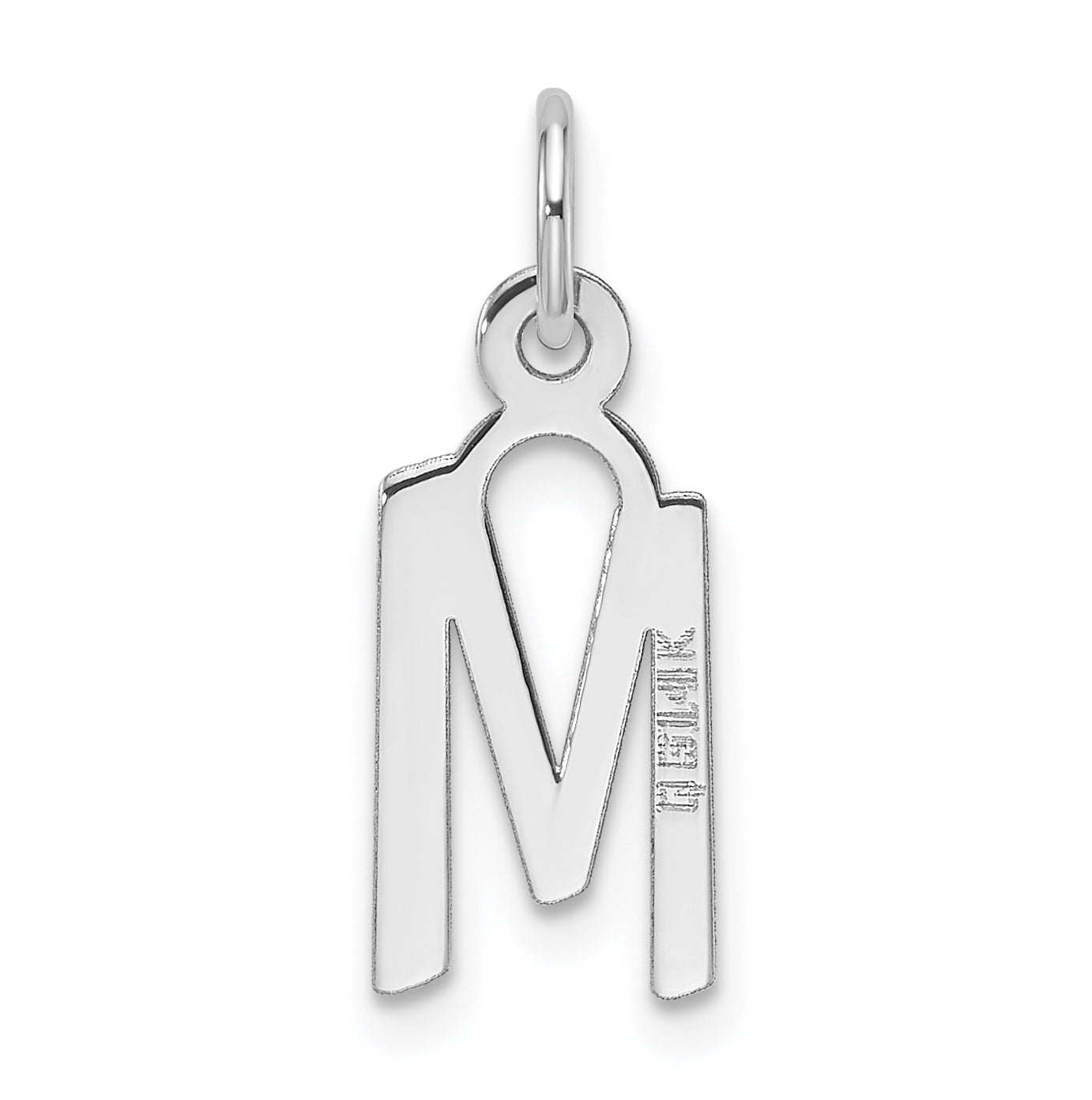 14K White Gold Slanted Block Letter M Initial Charm