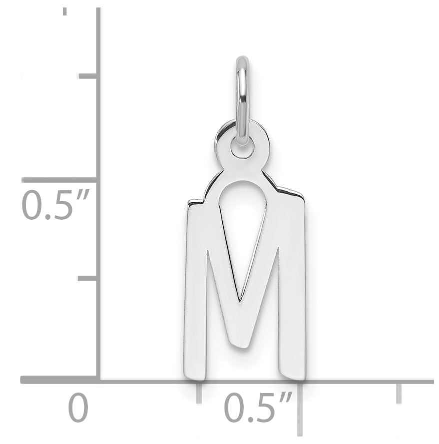 14K White Gold Slanted Block Letter M Initial Charm
