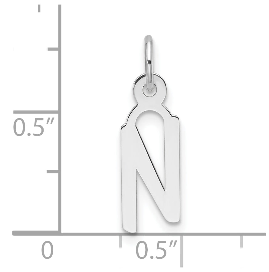 14K White Gold Slanted Block Letter N Initial Charm