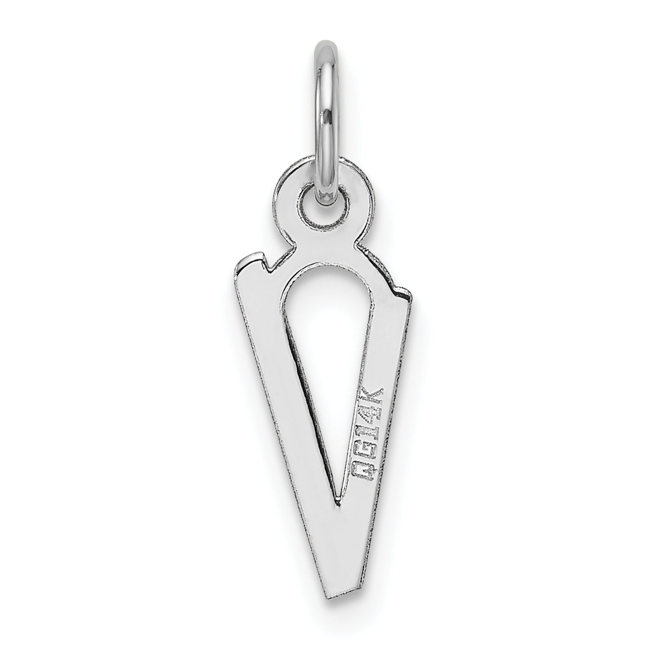 14K White Gold Slanted Block Letter V Initial Charm