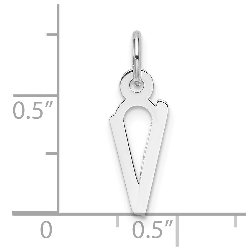14K White Gold Slanted Block Letter V Initial Charm
