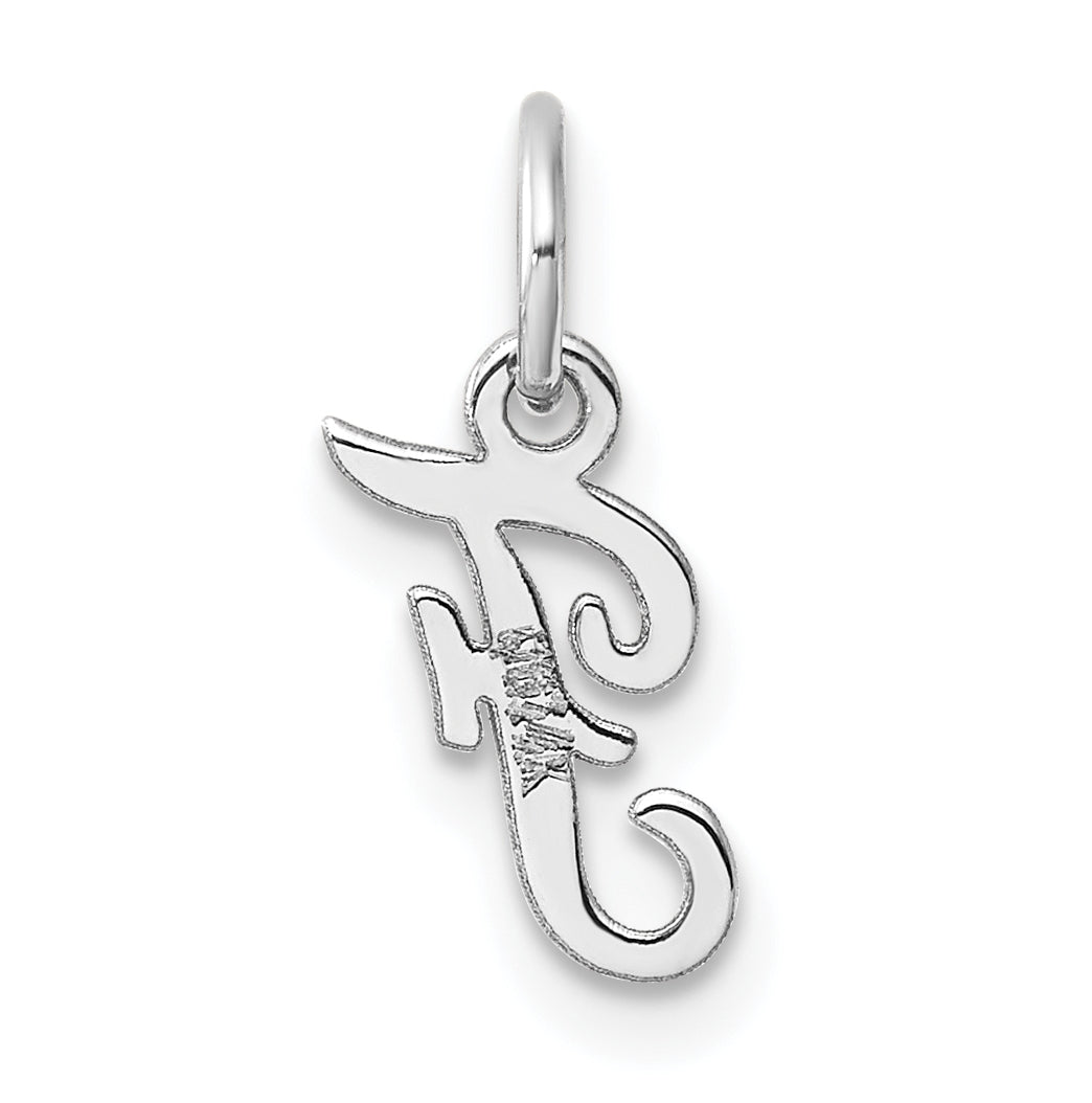 14k White Gold Small Script Letter F Initial Charm