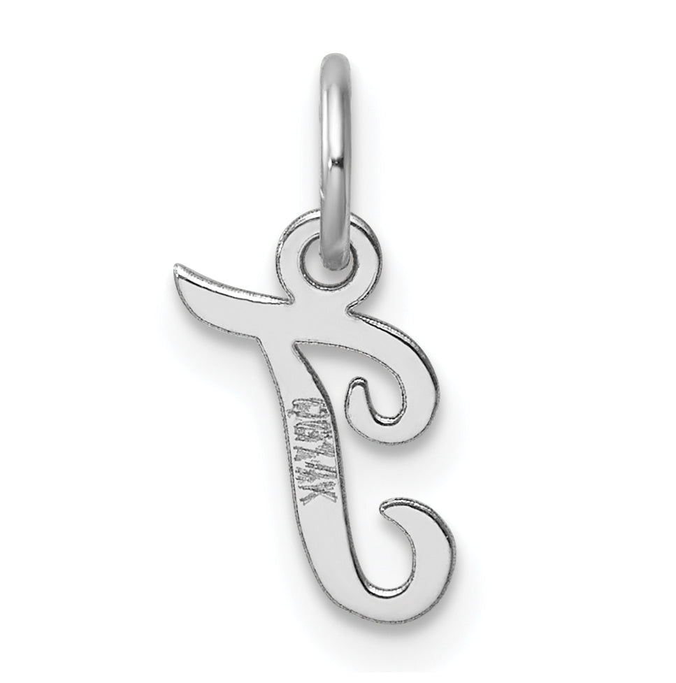 14k White Gold Small Script Letter T Initial Charm