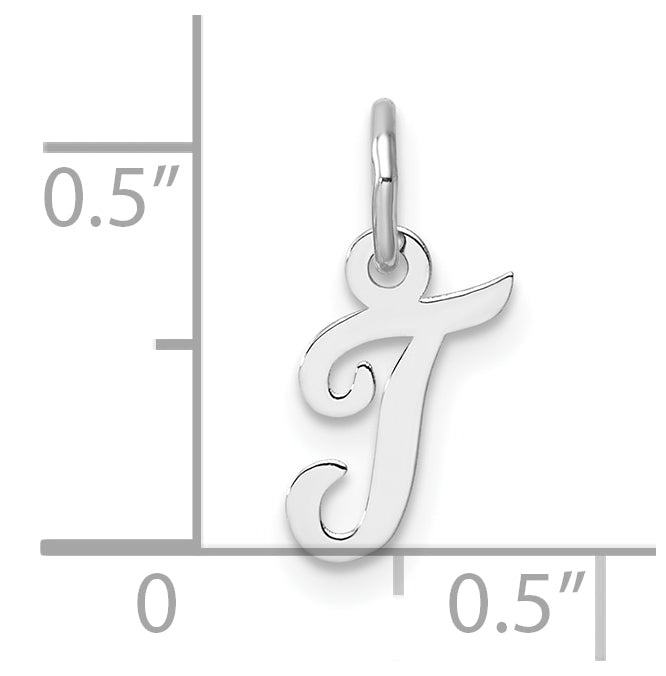 14k White Gold Small Script Letter T Initial Charm