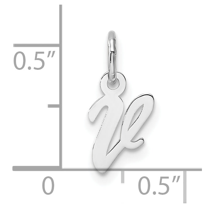 14k White Gold Small Script Letter V Initial Charm
