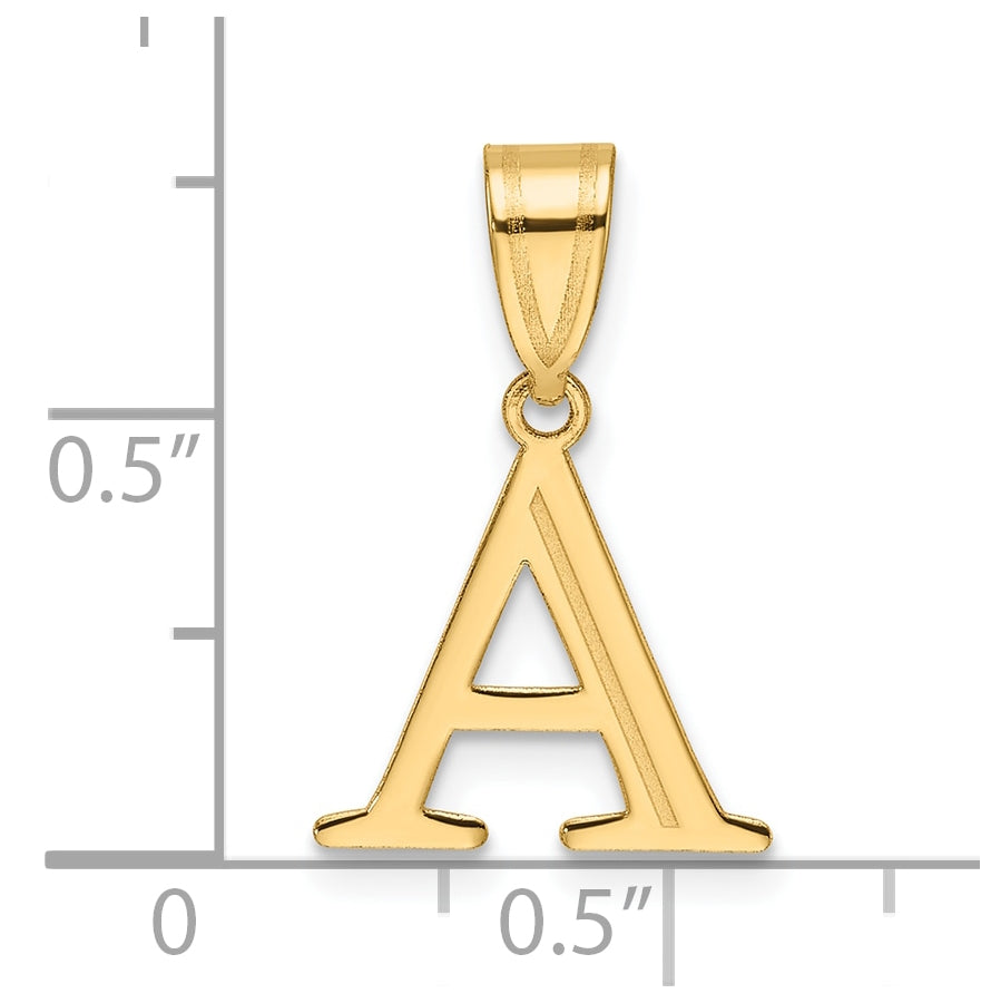 14K Yellow Gold Polished Etched Letter A Initial-Pendant