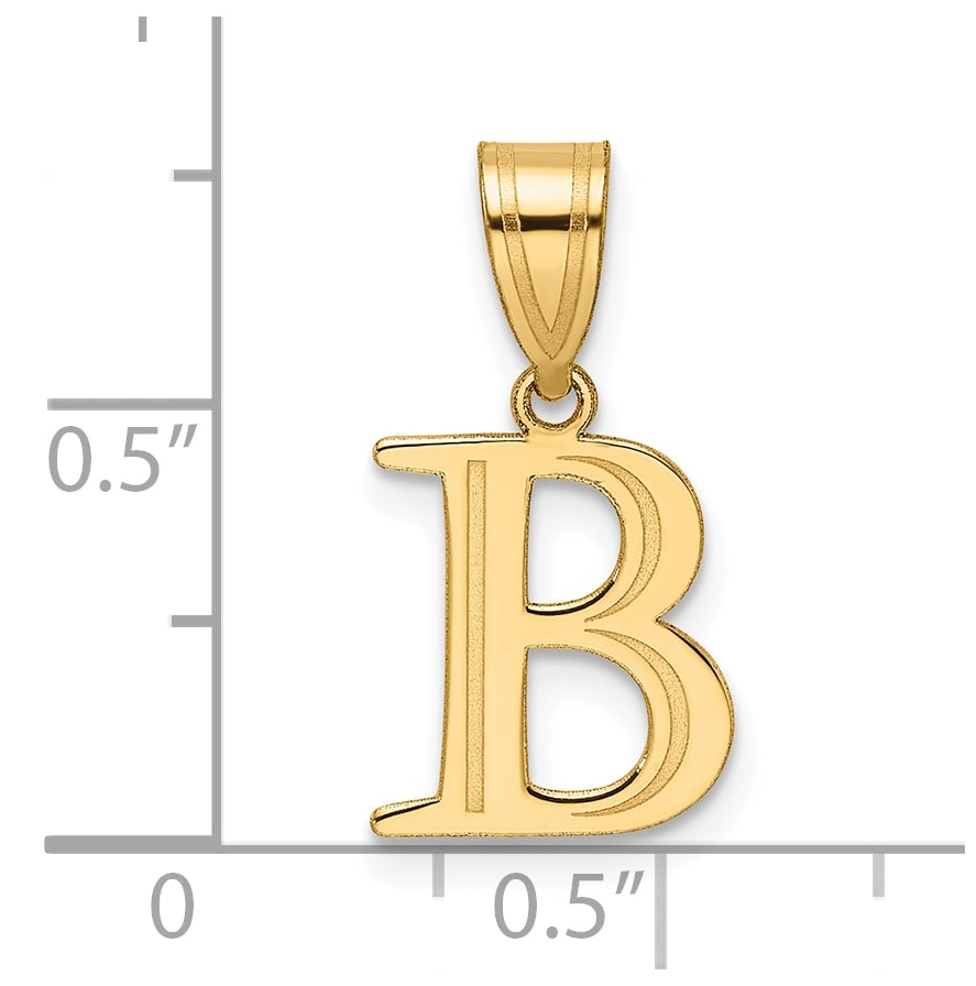 14K Yellow Gold Polished Etched Letter B Initial-Pendant