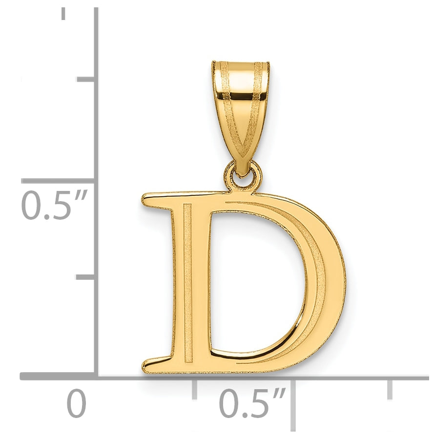 14K Yellow Gold Polished Etched Letter D Initial-Pendant
