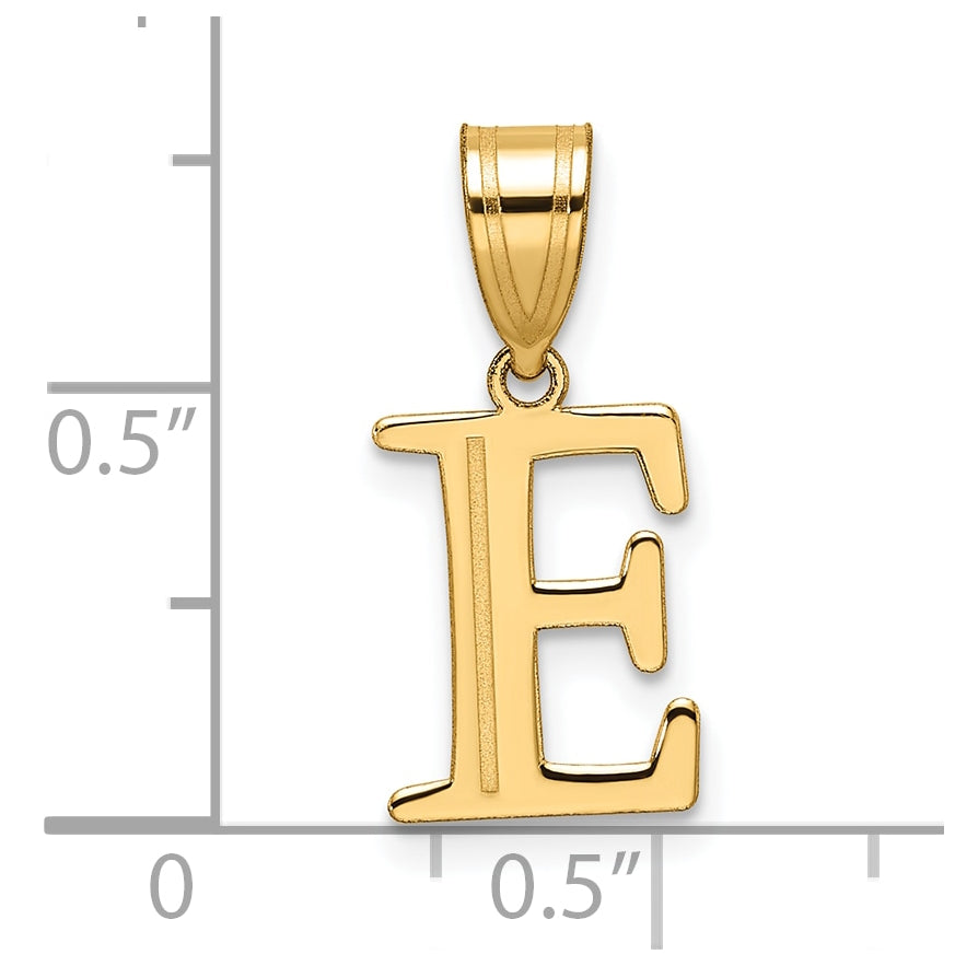 14K Yellow Gold Polished Etched Letter E Initial-Pendant