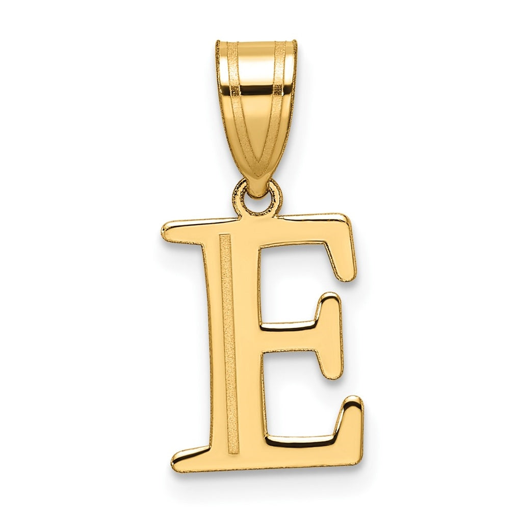 14K Yellow Gold Polished Etched Letter E Initial-Pendant