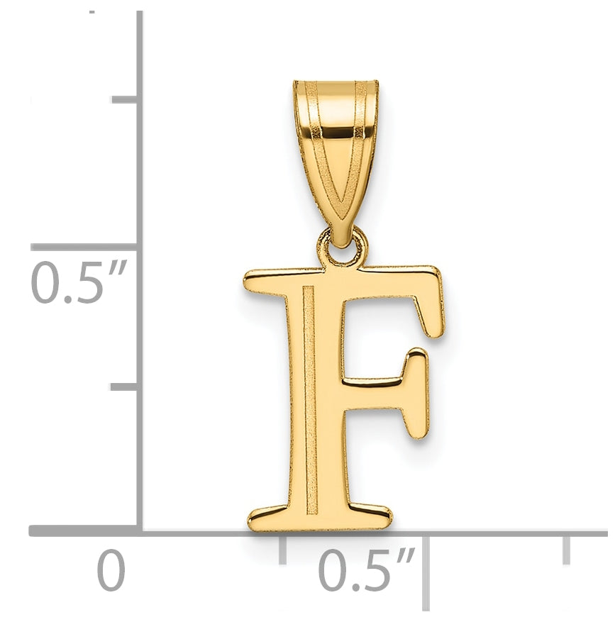 14K Yellow Gold Polished Etched Letter F Initial-Pendant