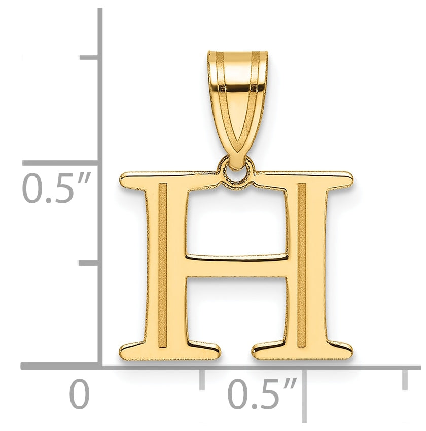 14K Yellow Gold Polished Etched Letter H Initial-Pendant