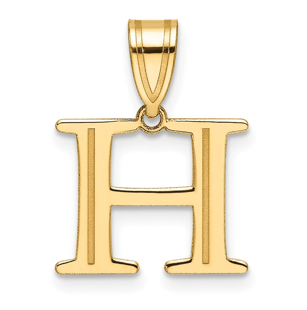 14K Yellow Gold Polished Etched Letter H Initial-Pendant