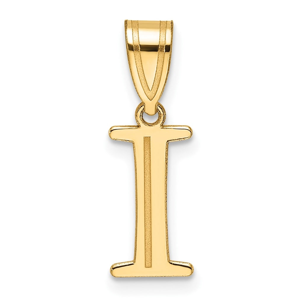 14K Yellow Gold Polished Etched Letter I Initial-Pendant