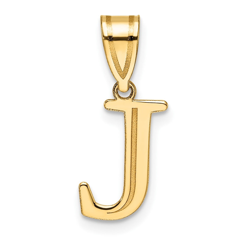 14K Yellow Gold Polished Etched Letter J Initial-Pendant