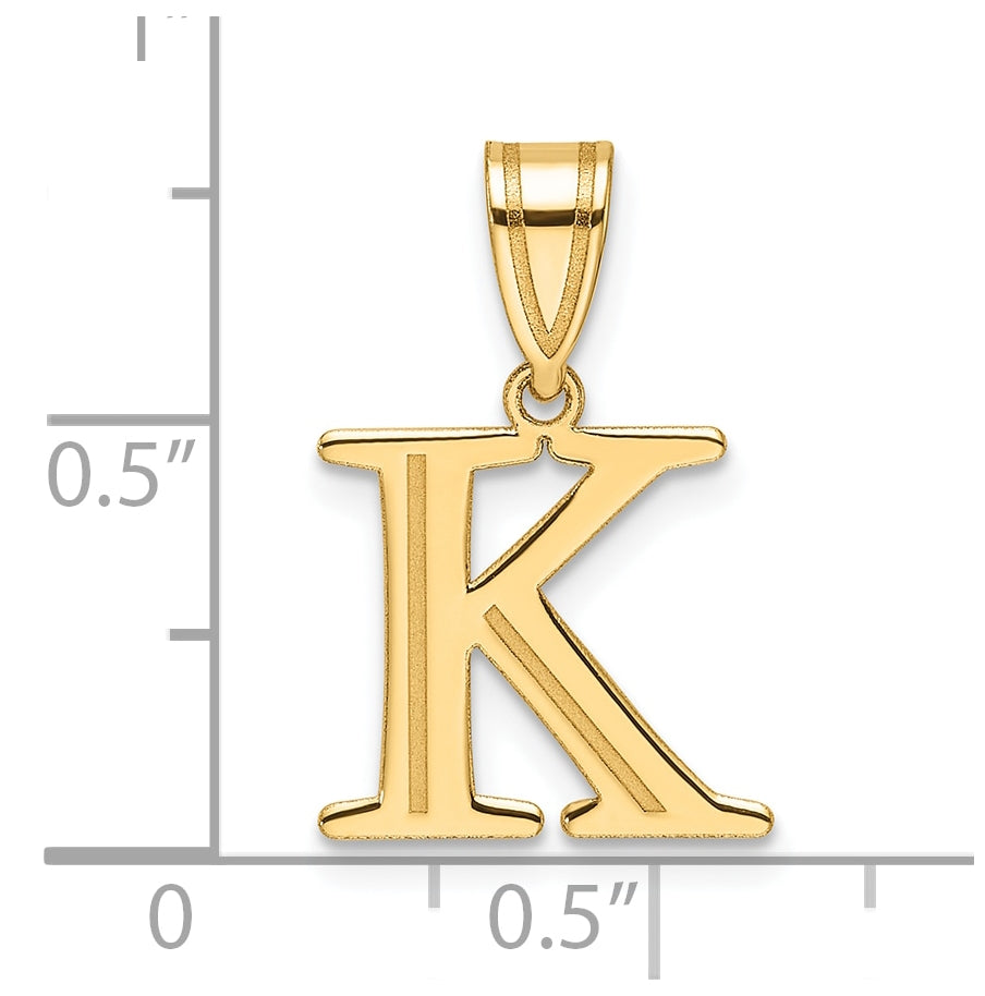 14K Yellow Gold Polished Etched Letter K Initial-Pendant