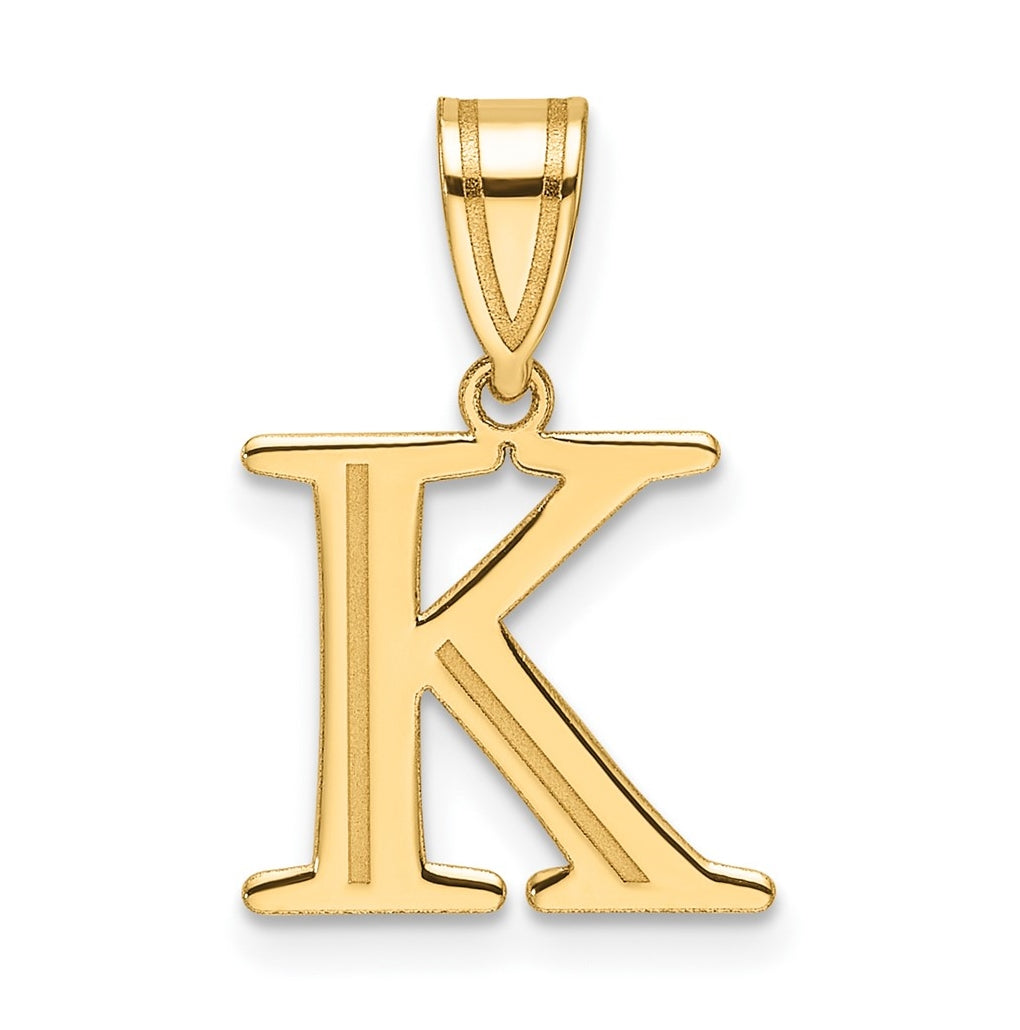 14K Yellow Gold Polished Etched Letter K Initial-Pendant