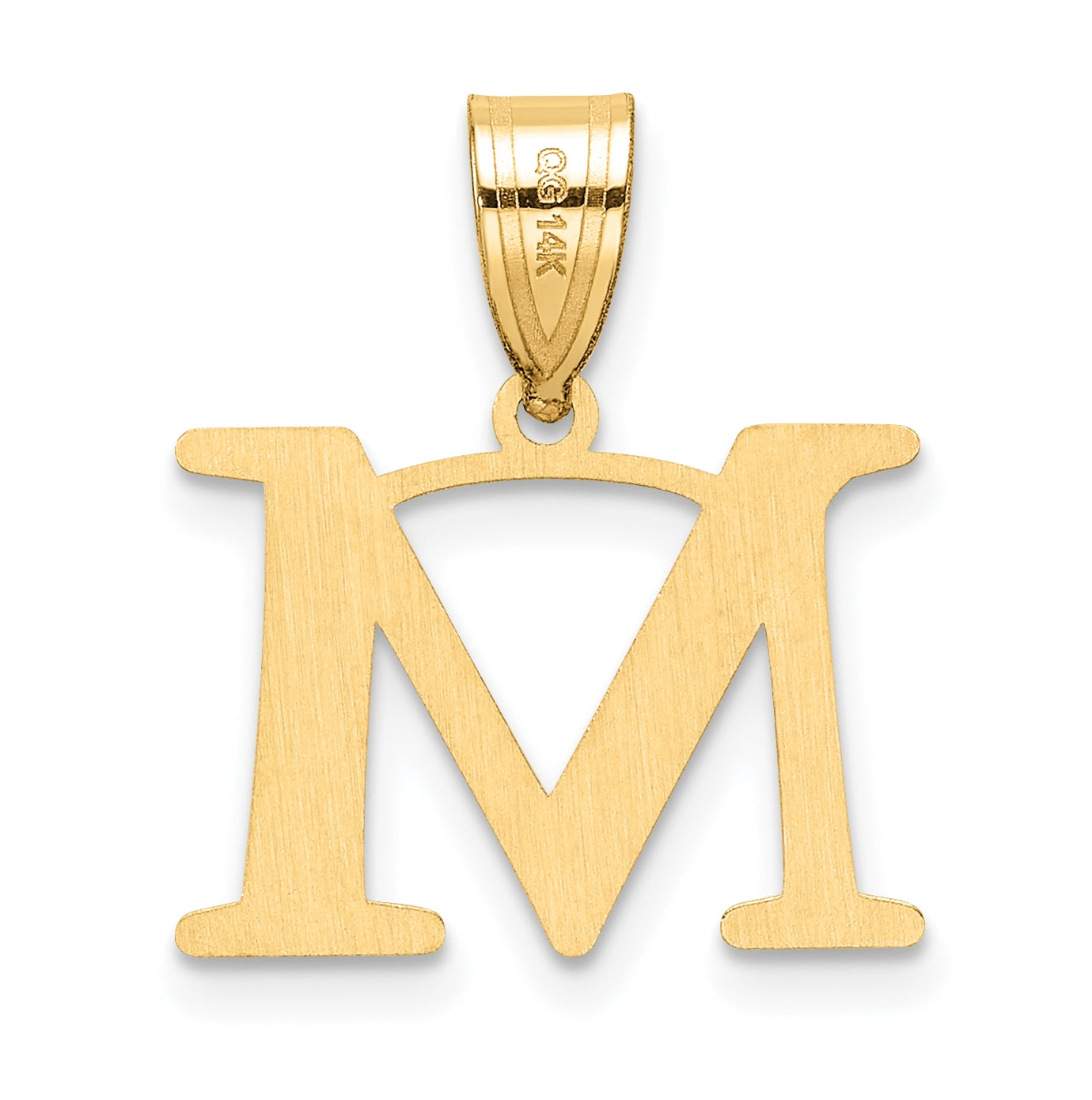 14K Yellow Gold Polished Etched Letter M Initial-Pendant