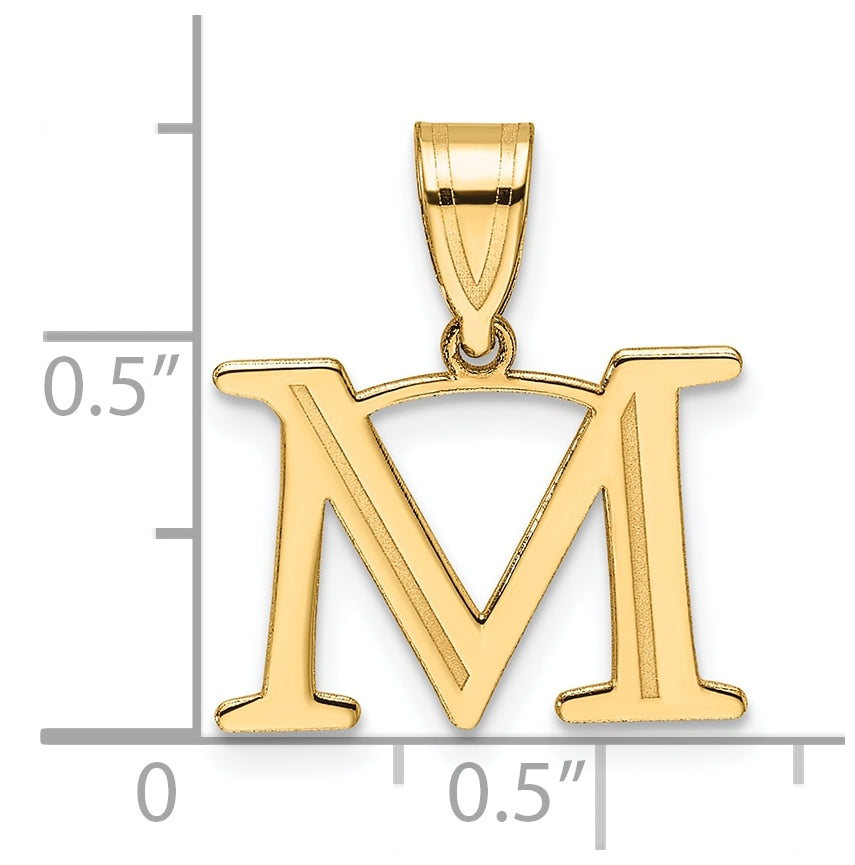 14K Yellow Gold Polished Etched Letter M Initial-Pendant