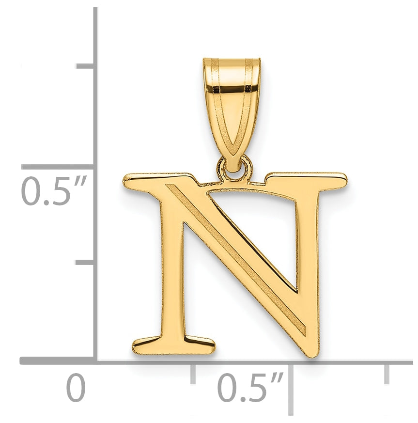 14K Yellow Gold Polished Etched Letter N Initial-Pendant