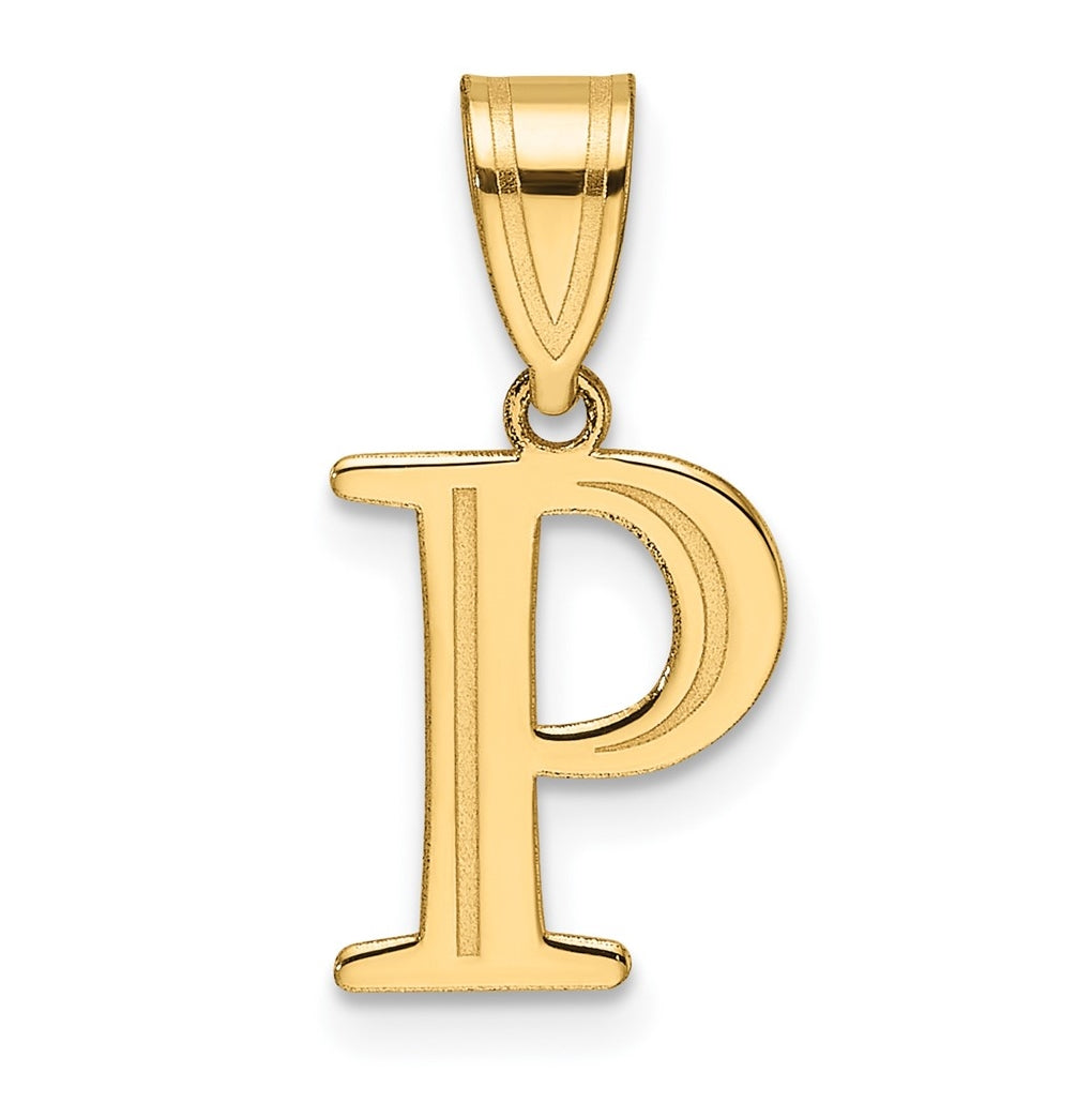 14K Yellow Gold Polished Etched Letter P Initial-Pendant