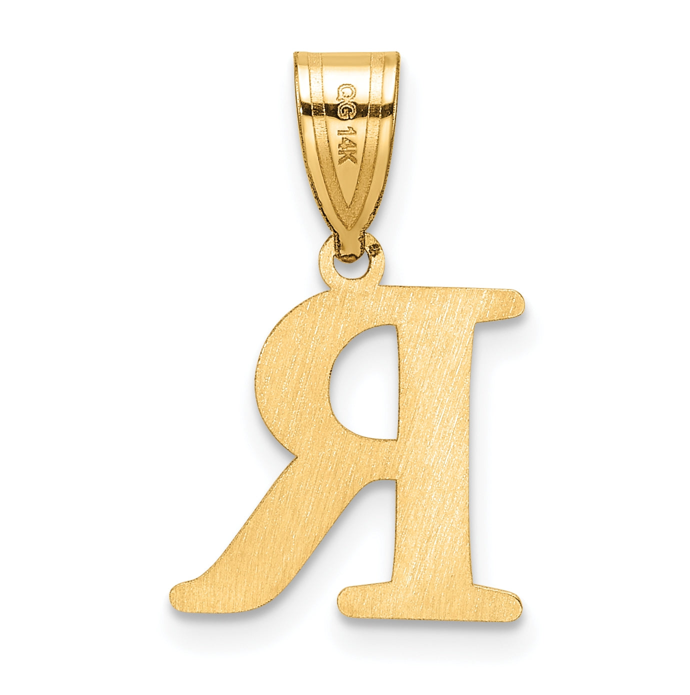 14K Yellow Gold Polished Etched Letter R Initial-Pendant
