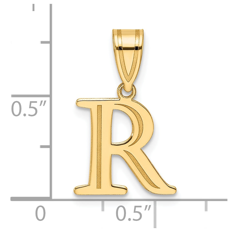 14K Yellow Gold Polished Etched Letter R Initial-Pendant
