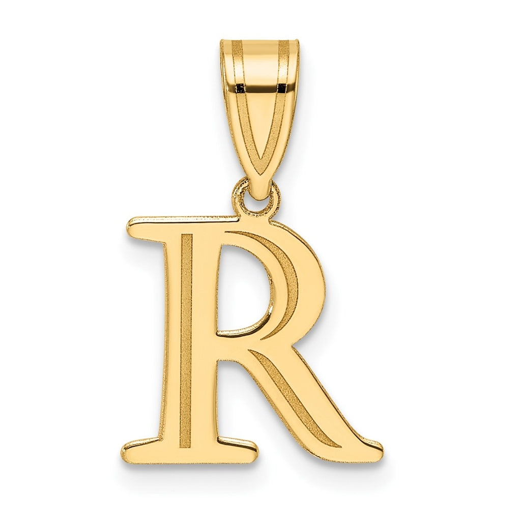 14K Yellow Gold Polished Etched Letter R Initial-Pendant