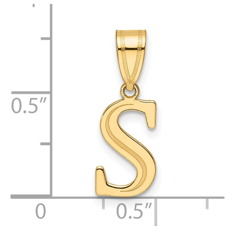 14K Yellow Gold Polished Etched Letter S Initial-Pendant