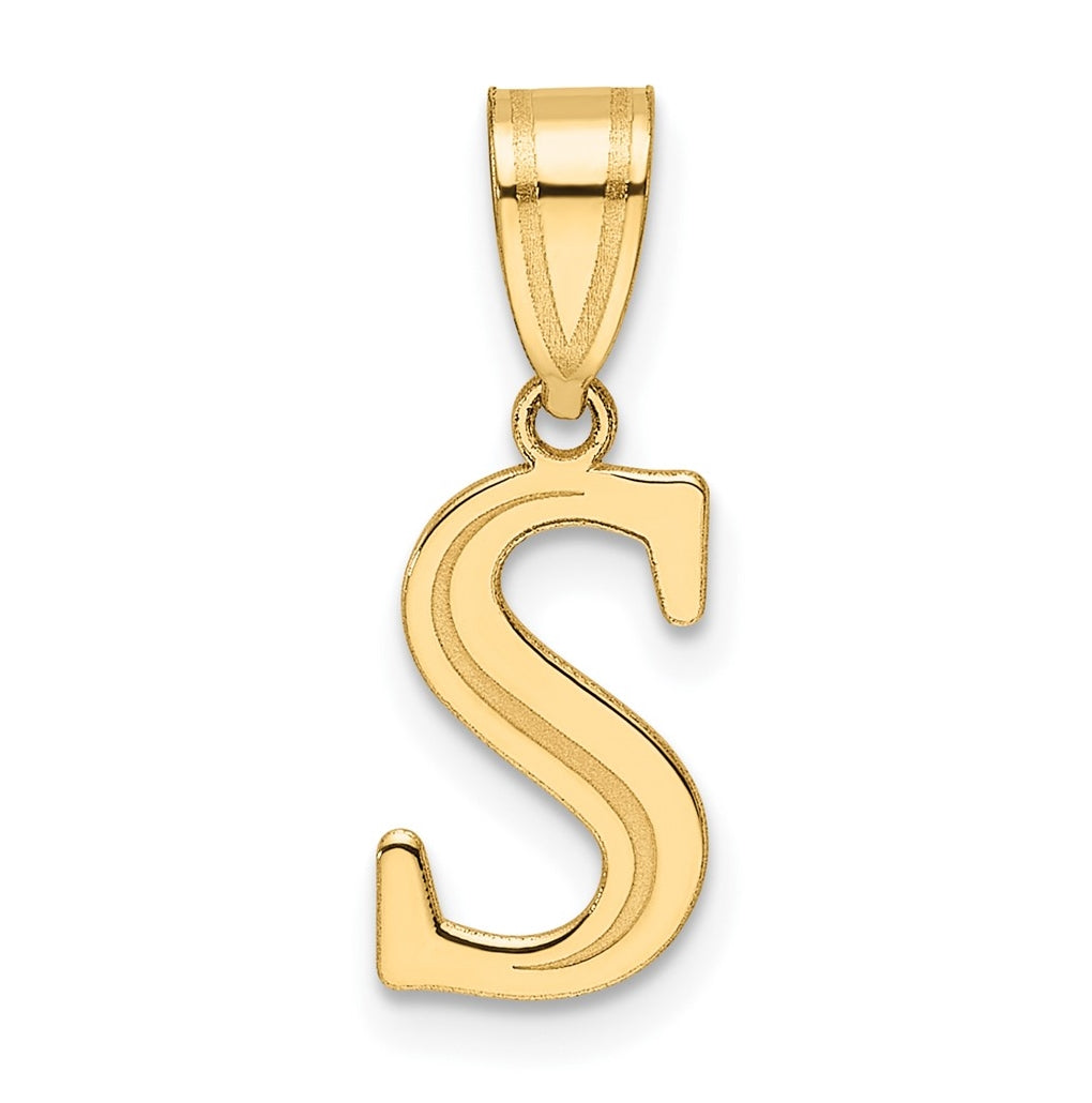 14K Yellow Gold Polished Etched Letter S Initial-Pendant