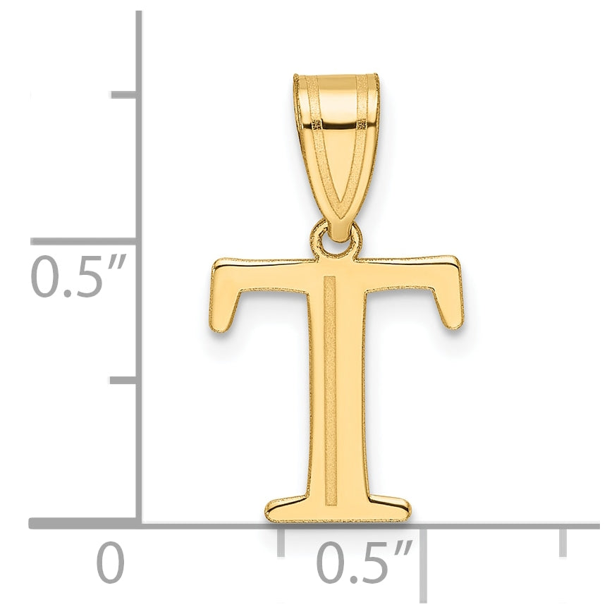 14K Yellow Gold Polished Etched Letter T Initial-Pendant