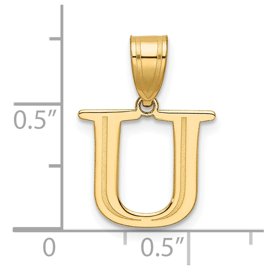 14K Yellow Gold Polished Etched Letter U Initial-Pendant