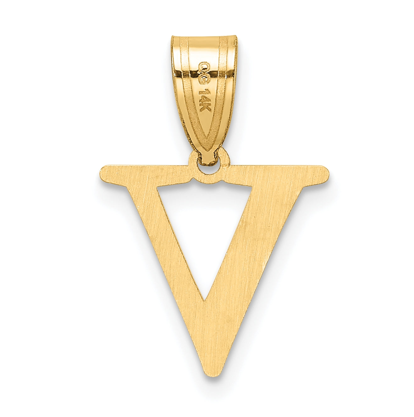 14K Yellow Gold Polished Etched Letter V Initial-Pendant