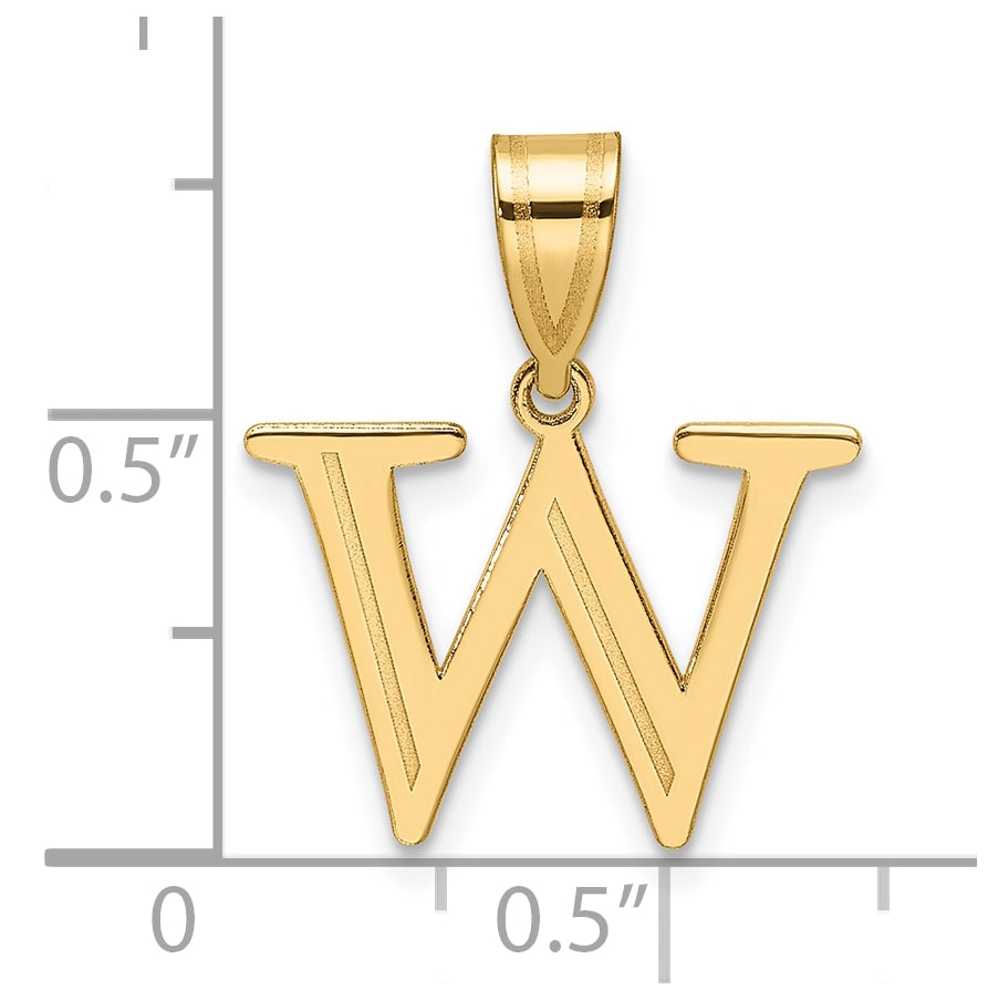 14K Yellow Gold Polished Etched Letter W Initial-Pendant