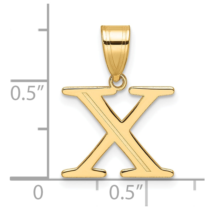 14K Yellow Gold Polished Etched Letter X Initial-Pendant