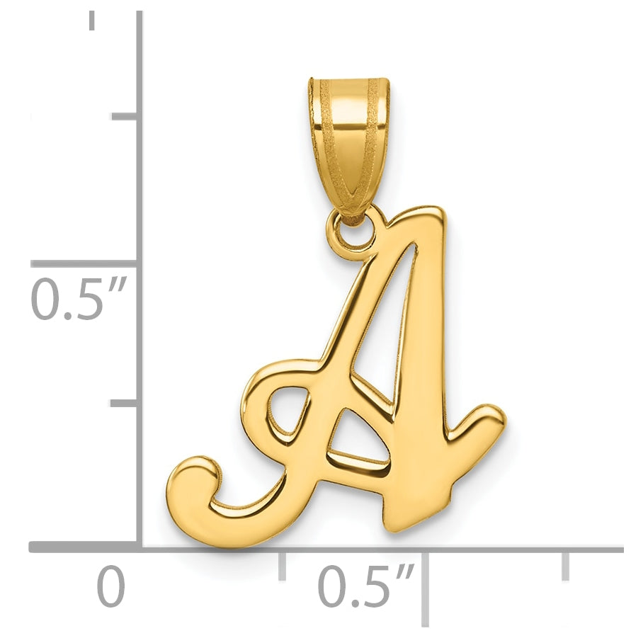 14K Yellow Gold Script Letter A Initial Pendant