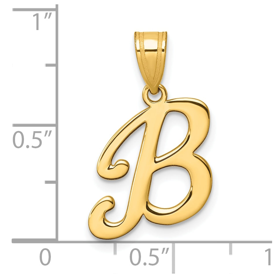 14K Yellow Gold Script Letter B Initial Pendant