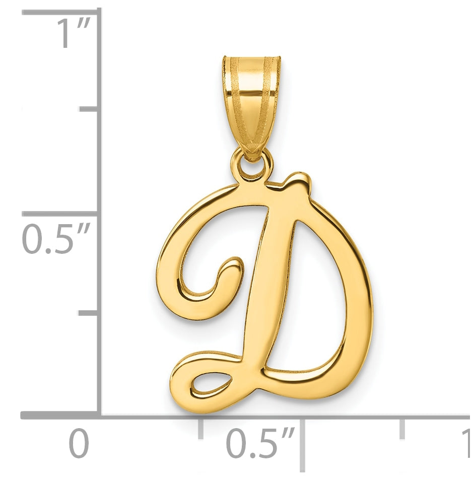 14K Yellow Gold Script Letter D Initial Pendant