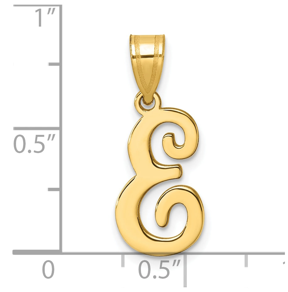 14K Yellow Gold Script Letter E Initial Pendant