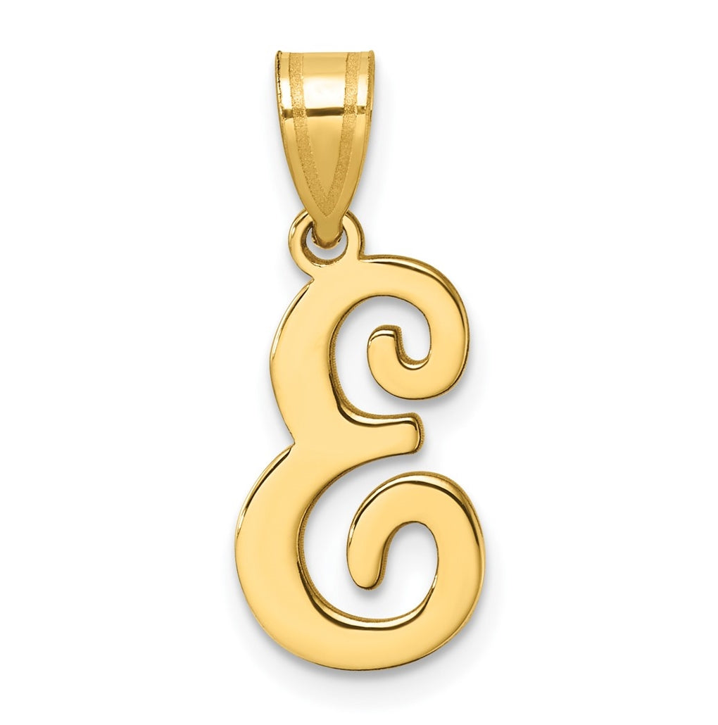 14K Yellow Gold Script Letter E Initial Pendant