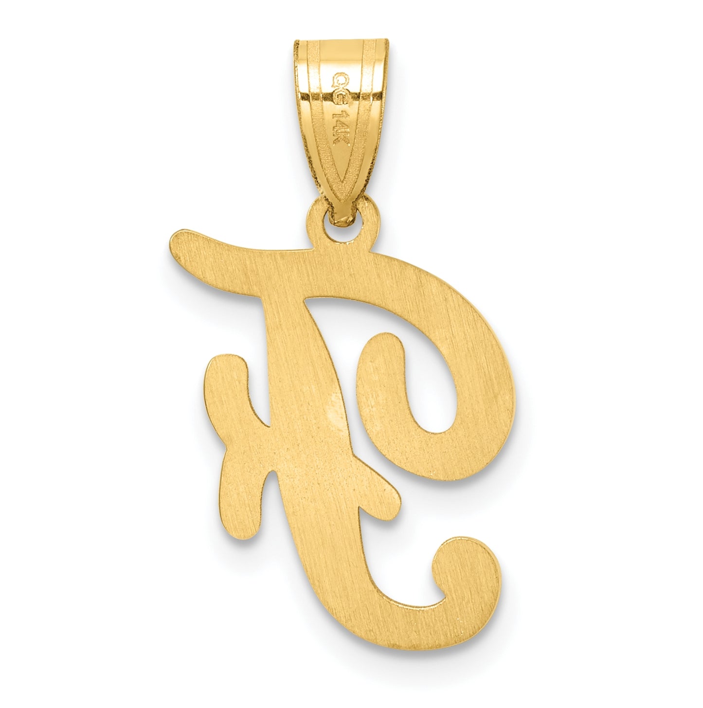 14K Yellow Gold Script Letter F Initial Pendant