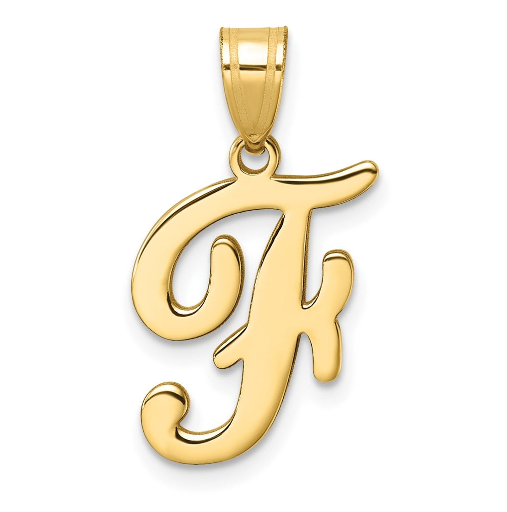 14K Yellow Gold Script Letter F Initial Pendant