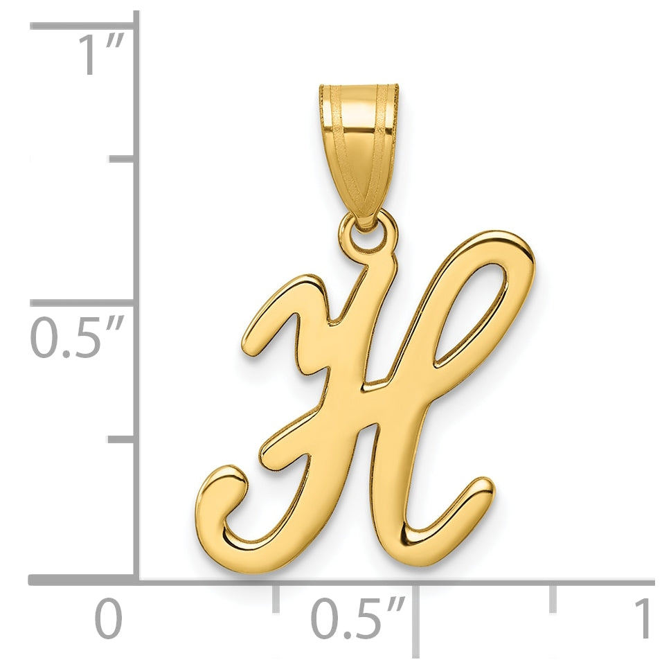 14K Yellow Gold Script Letter H Initial Pendant