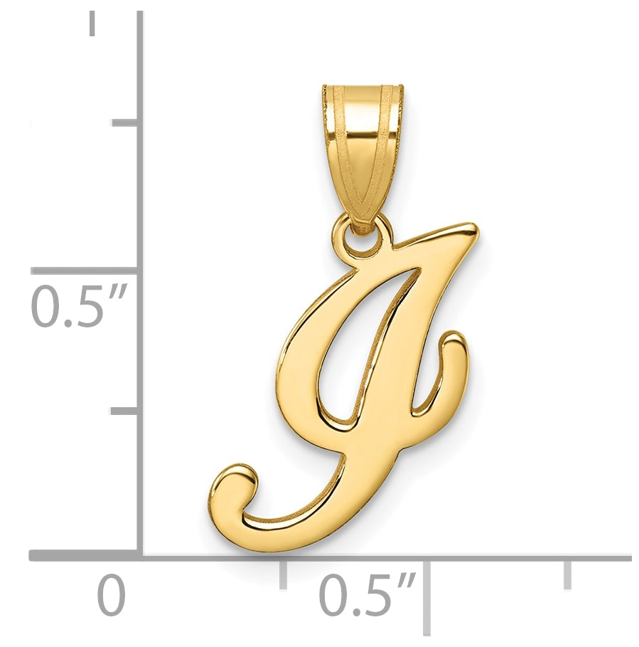 14K Yellow Gold Script Letter I Initial Pendant