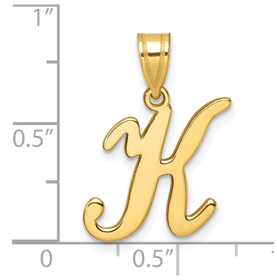 14K Yellow Gold Script Letter K Initial Pendant